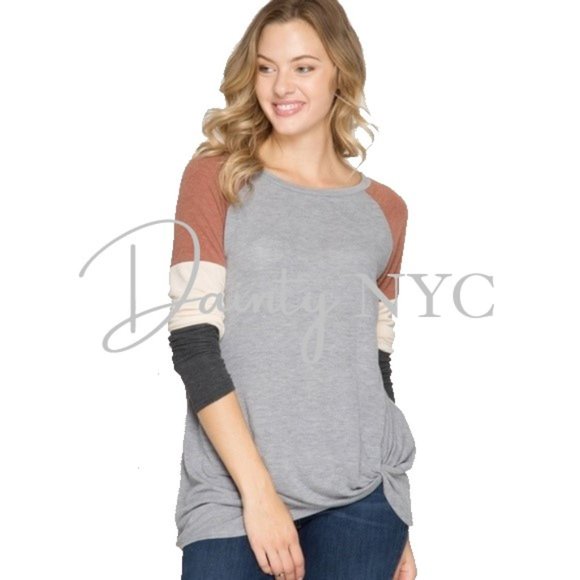 Colorblock Sleeve Top With Front Twist - Picture 3 of 5